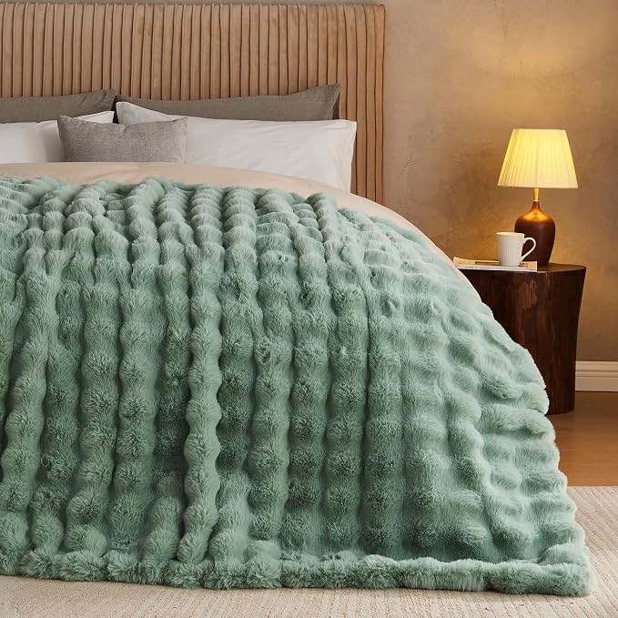 Lotus Karen Faux Fur Throw Blanket Sage Green - Image 5