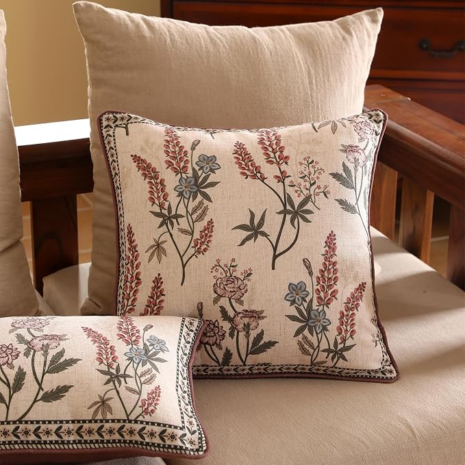 ISAENNE Design Linen Vintage Throw Pillow Covers 18"x18" Pack of 2, Square - Image 2
