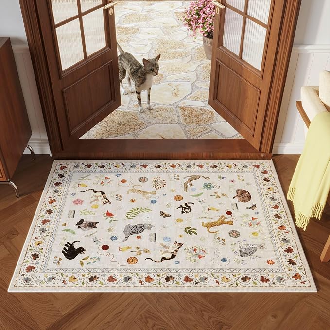 Rugcomf Door Mat Indoor Entrance 2x3 Rug Machine Washable Boho Floral Animal - Image 2