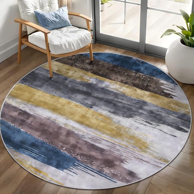 Ciicool 4ft Round Washable Rug, Modern Abstract Circle Rugs, Non-Slip Thin by CIICOOLHomeDeco