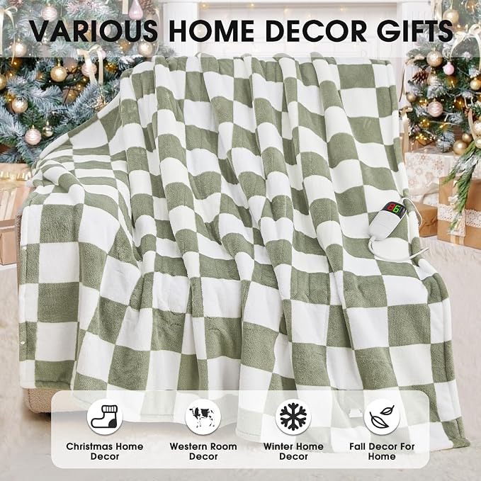Sage Green Heated Blanket Electric Twin Size, 62X84 Heating Blanket - Image 8