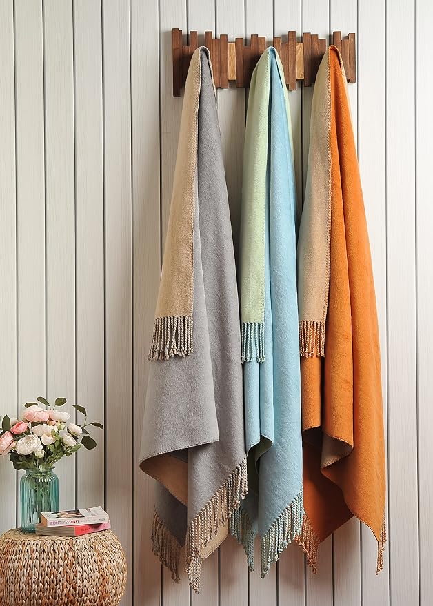 EP Mode Reversible Fringed Mulberry Silk Throw Blanket - Image 5