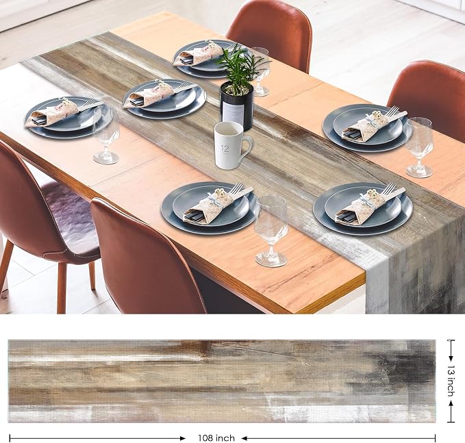 Emvency Farmhouse Table Runner, Abstract White and Brown Art Painting - Image 2