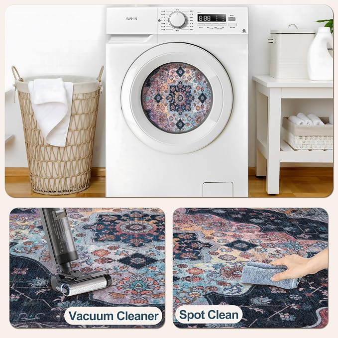 6x9 Area Rug Washable Rug for Living Room, Vintage Rug Indoor Non Slip Large - Image 3