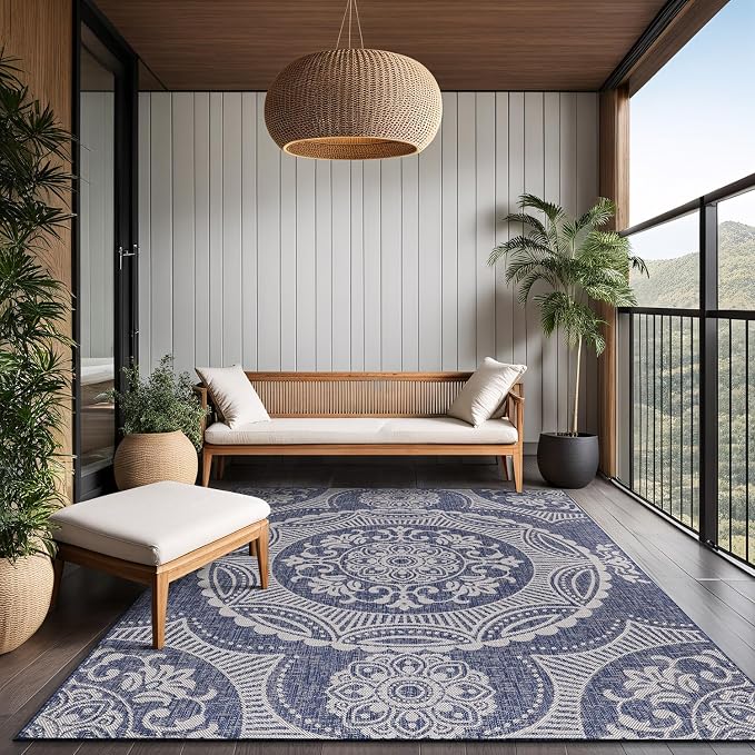 Medallion Outdoor Rug 9x12 Washable Outside Carpet - Image 8