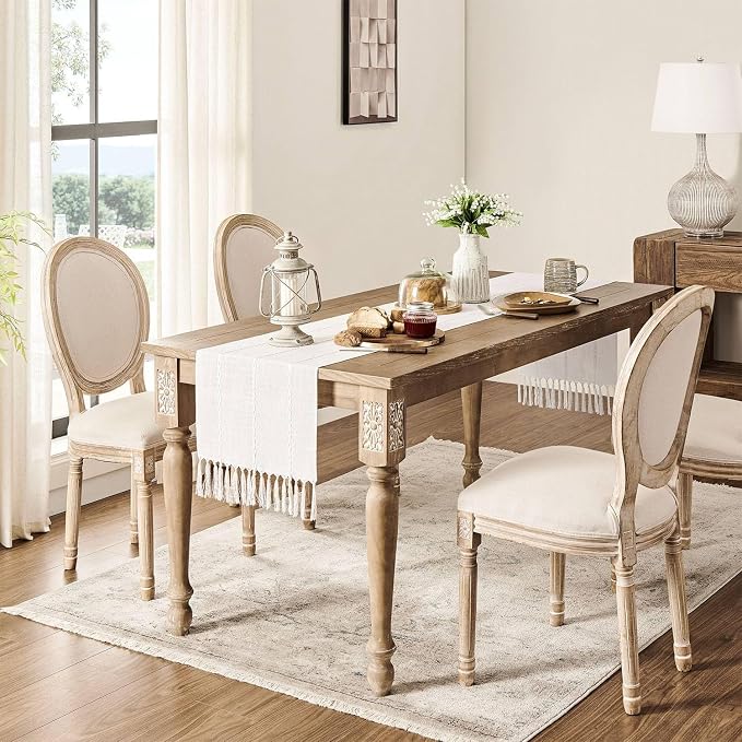 ZeeMart Farmhouse Braided Striped Table Runner, Rustic Ivory Table Runners 108 - Image 3
