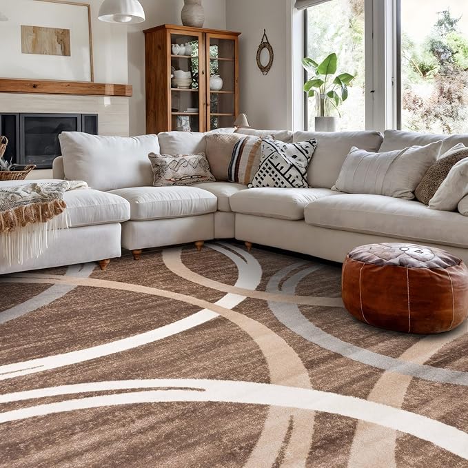 Rugshop Modern Wavy Circles Design Area Rug, Fade-Resistant Carpet by Rugshop