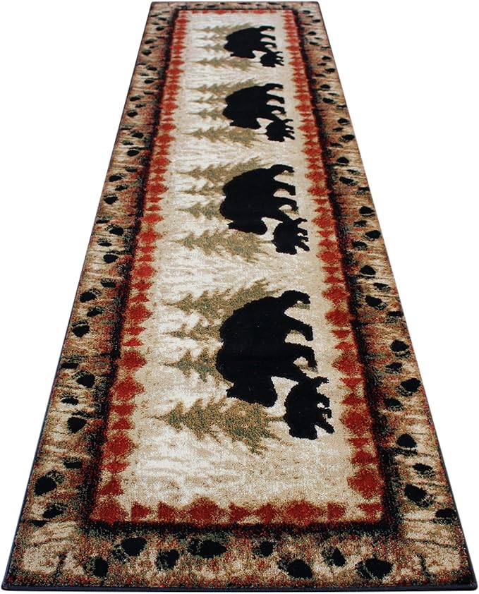 Masada Rugs, Cabin Lodge Area Rug Bear and Cub Scene Runner - Image 3