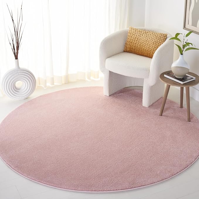 SAFAVIEH Pattern and Solid Collection 6'7" Round Pink PNS320 Non-Shedding Area by SAFAVIEH