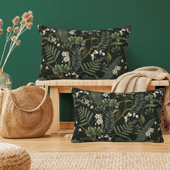 Spring Floral Throw Pillow Covers Set of 2 Green Herbs Botanical Pillow Covers - Image 6