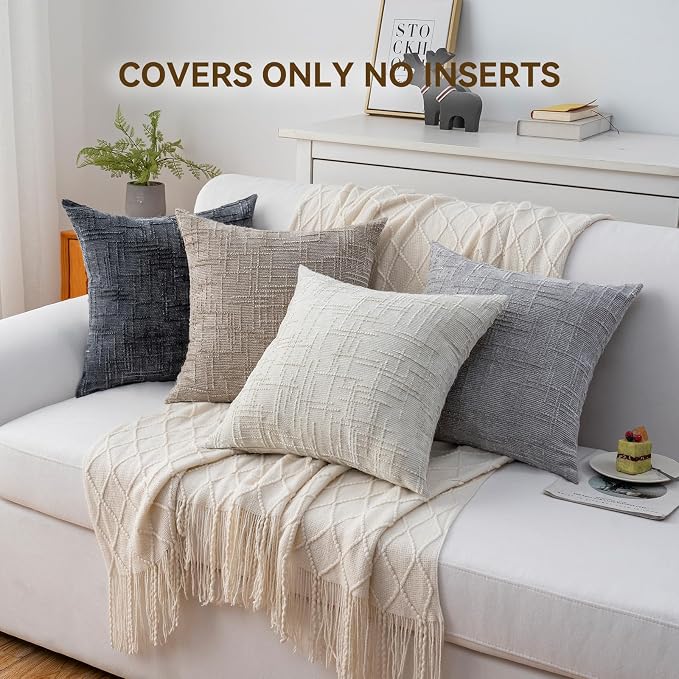 Decorative Throw Pillow Covers 20x20 Inch Set of 4, Soft Solid Farmhouse - Image 4