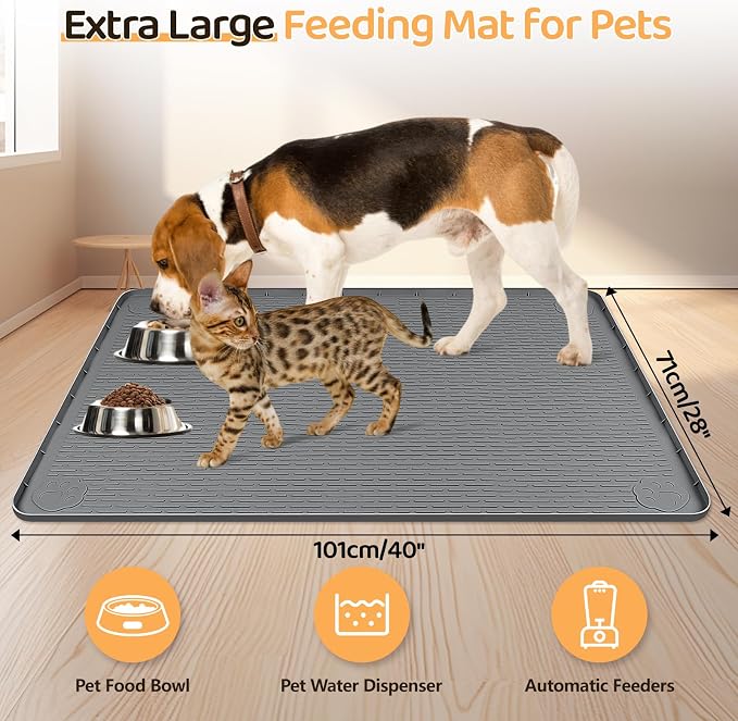Dog Food Mat, Extra Large 40" x 28" Silicone Pet Feeding Mat - Image 2