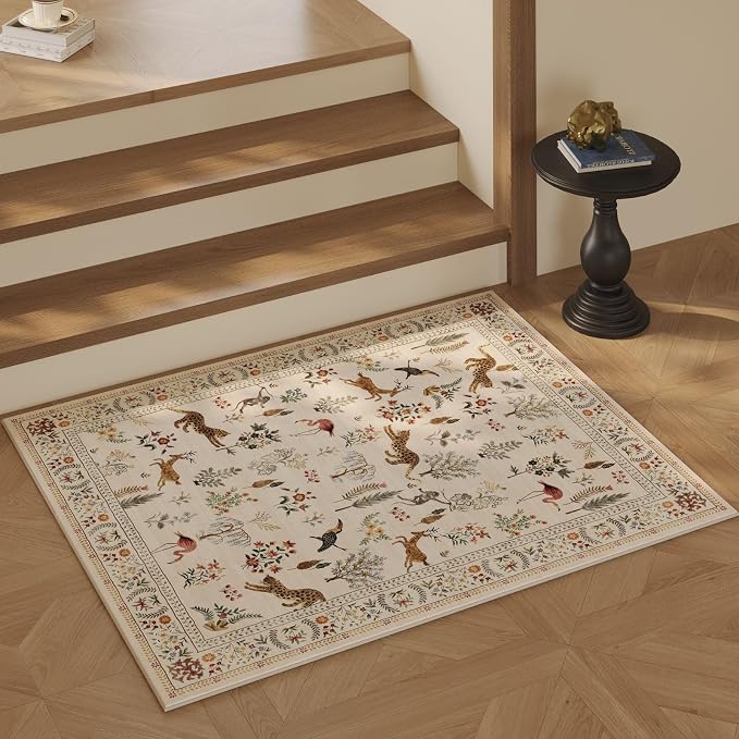 Rugcomf Door Mat Indoor Entrance 2x3 Rug Machine Washable Boho Floral Animal - Image 3