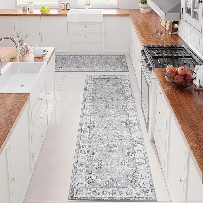 jinchan Fiora Runner Rug 3x10-2pcs Kitchen Washable Vintage Hallway Rug Floral - Image 2