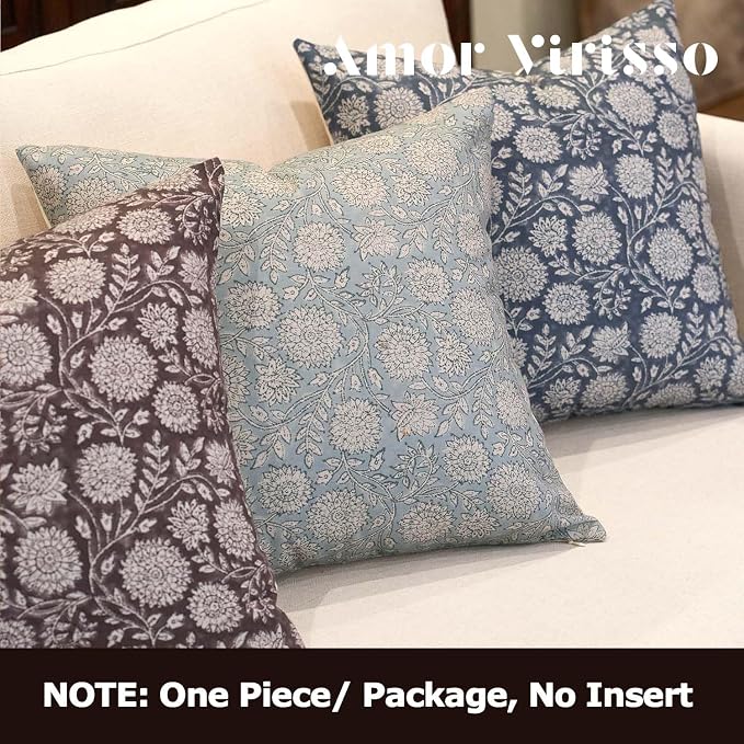 Amor Virisso Floral Throw Pillow Covers 18x18 Block Print Pillow Covers Vintage - Image 4