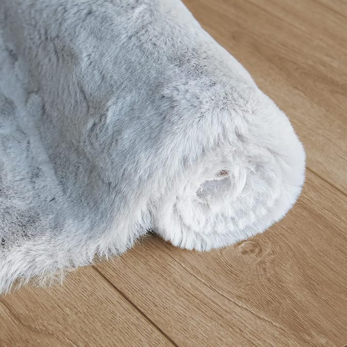 Light Gray Faux Fuzzy Fur Washable Rugs - Image 8