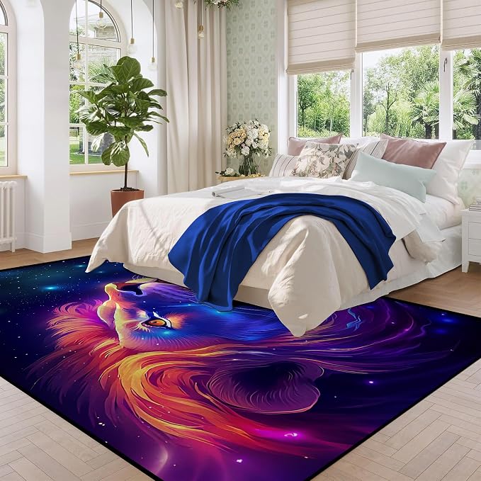 6' x 9' Galaxy Lion Rug Large 3D Fierce Lions Space Area Rugs - Image 5