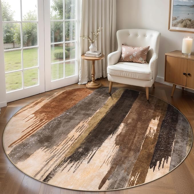Ciicool 5ft Round Washable Rug, Modern Abstract Circle Rugs, Non-Slip Thin - Image 3