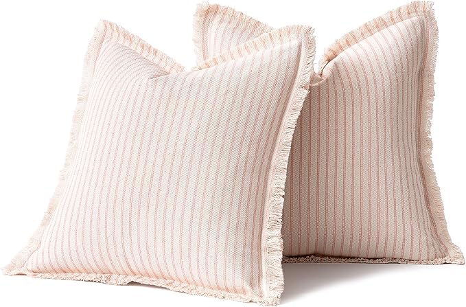 MIULEE Pack of 2 Pink Pillow Covers 24x24 Inch Striped Farmhouse Couch Throw - Image 6