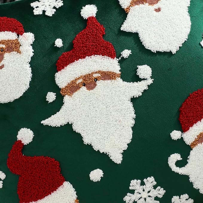LUOYEHK Christmas Santa Claus Pillow Covers 18x18 Set of 2 Velvet Green Pillow - Image 5