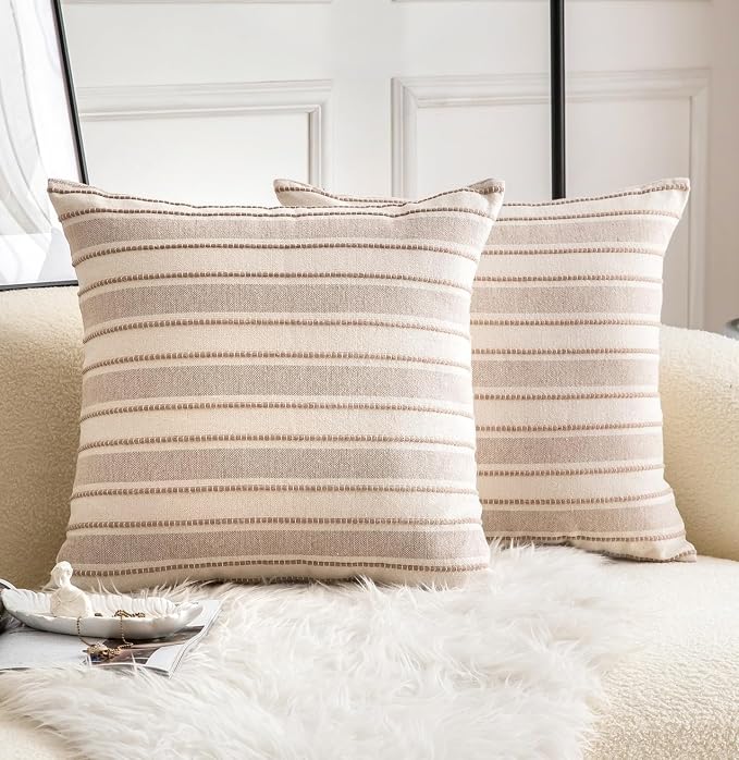 Decorative Boho Throw Pillow Covers, Farmhouse Textured Pillow Case, 18 x 18 by Cethom
