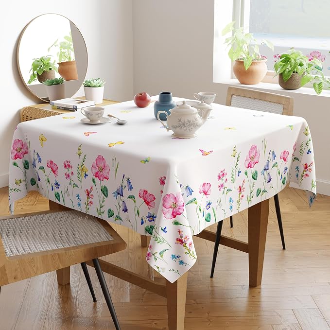 Encasa XO Square 56"x56" Tablecloth | Water-Repellent Polyester Dining Table - Image 2