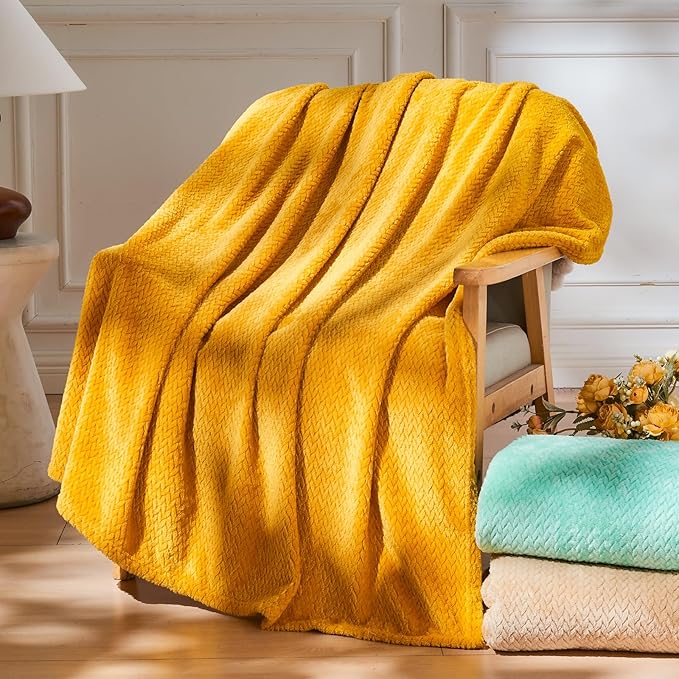 NEWCOSPLAY Super Soft Twin Blanket Mustard Yellow Premium Silky Flannel Fleece by NEWCOSPLAY