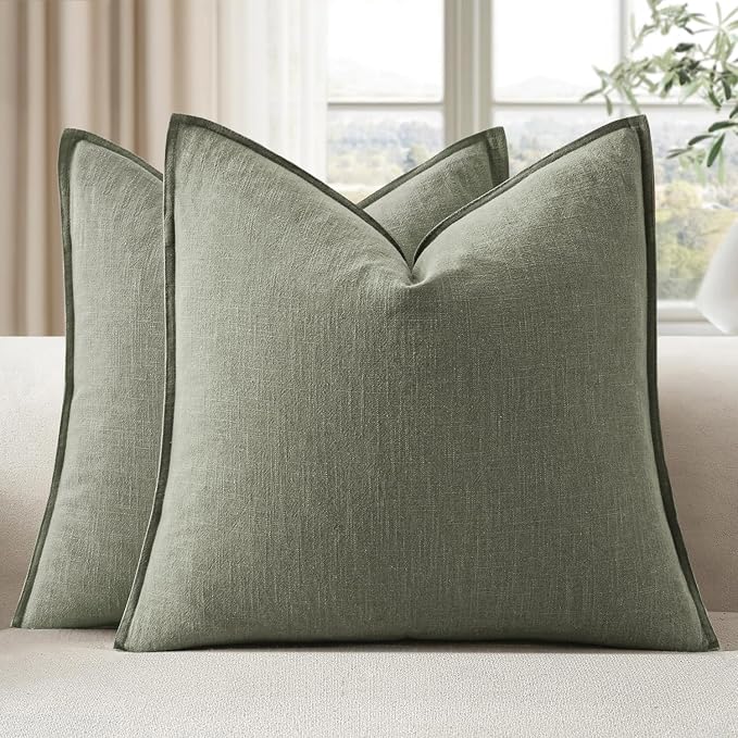 EMEMA Throw Pillow Covers Decorative Linen Pillow Covers 20x20 Inch Light Olive by EMEMA