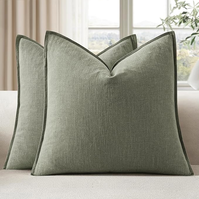 EMEMA Throw Pillow Covers Decorative Linen Pillow Covers 24x24 Inch Light Olive by EMEMA