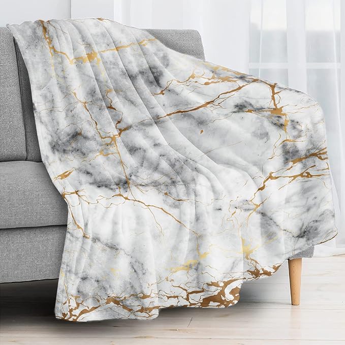 Gold Marble Throw Blanket for Couch, Super Soft Fuzzy Throws Warm Comfortable - Image 2