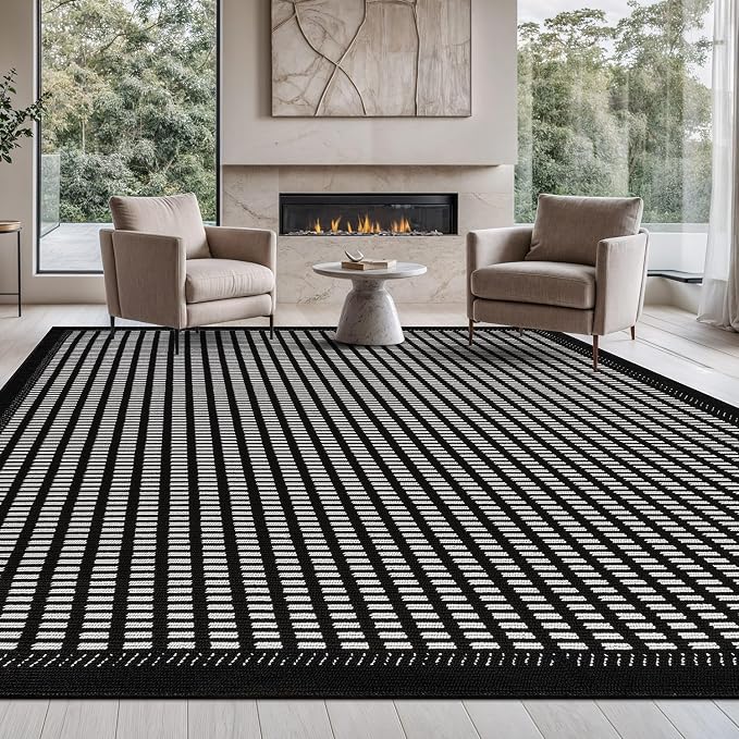 Beverly Rug Micro Loop Area Rug Black/White 8x10 Geometric Modern Luxury Zebra by BeverlyRug