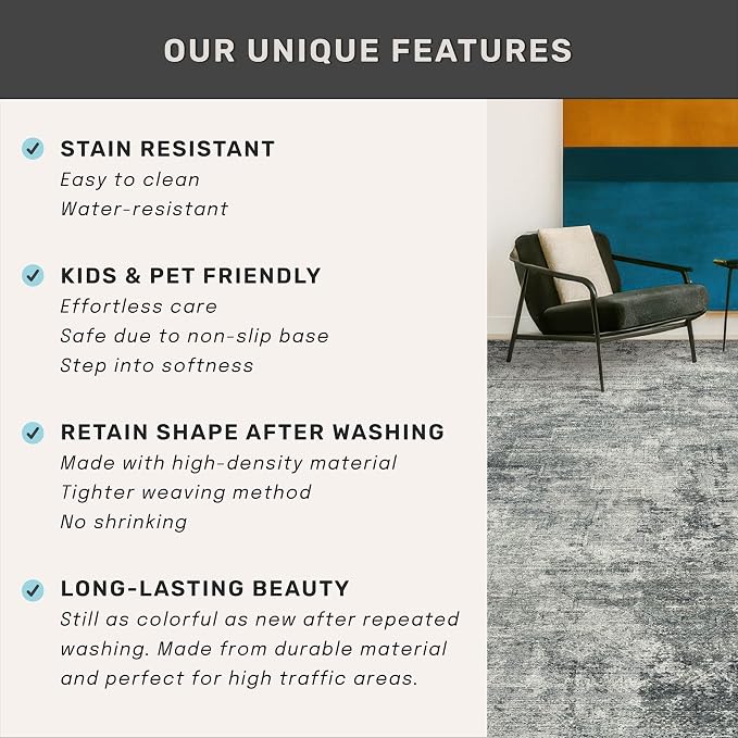 Large Slate Blue Rug for Dining Room Table - Image 6