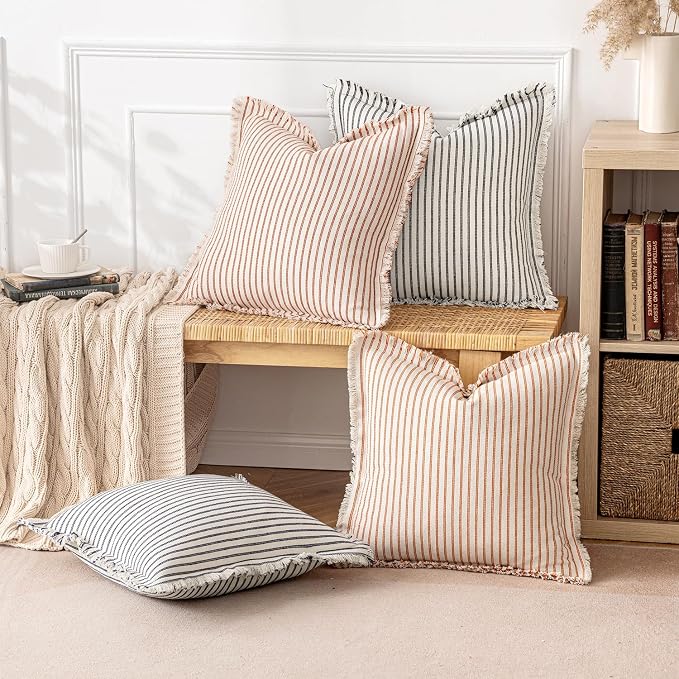 MIULEE Pack of 2 Navy Blue Pillow Covers 24x24 Inch Striped Farmhouse Couch - Image 5