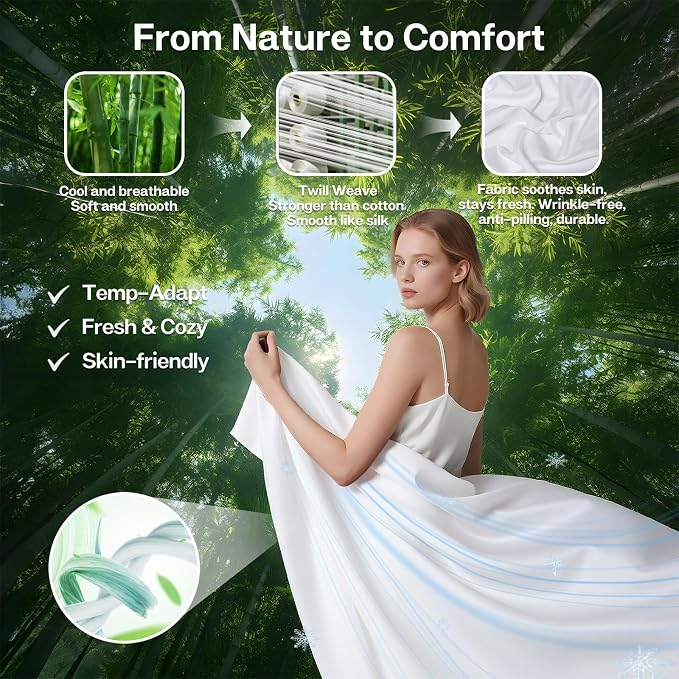 MR&HM Twin Fitted Sheet Only, Ultra-Soft Rayon Derived from Bamboo & Polyester - Image 2