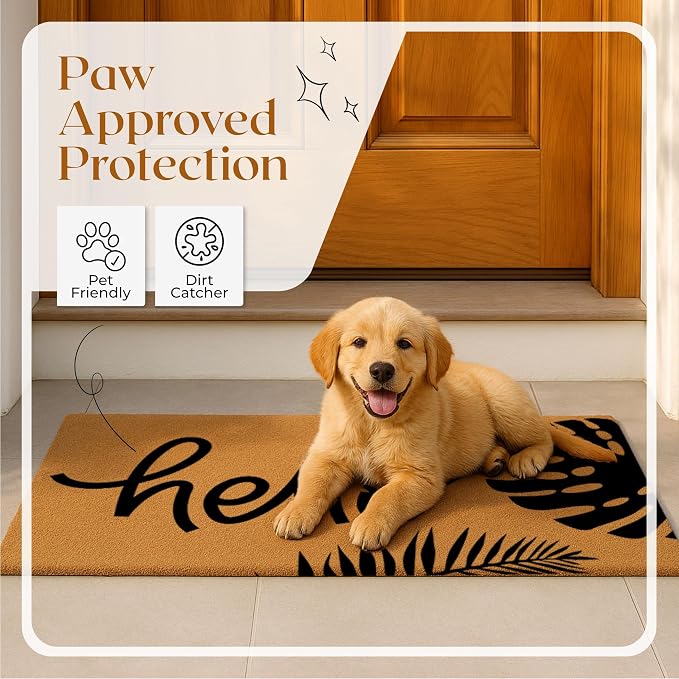 Coir Door Mats 17" X 30", Non-Slip Sturdy, PVC Backed Heavy Duty, Hello - Image 2