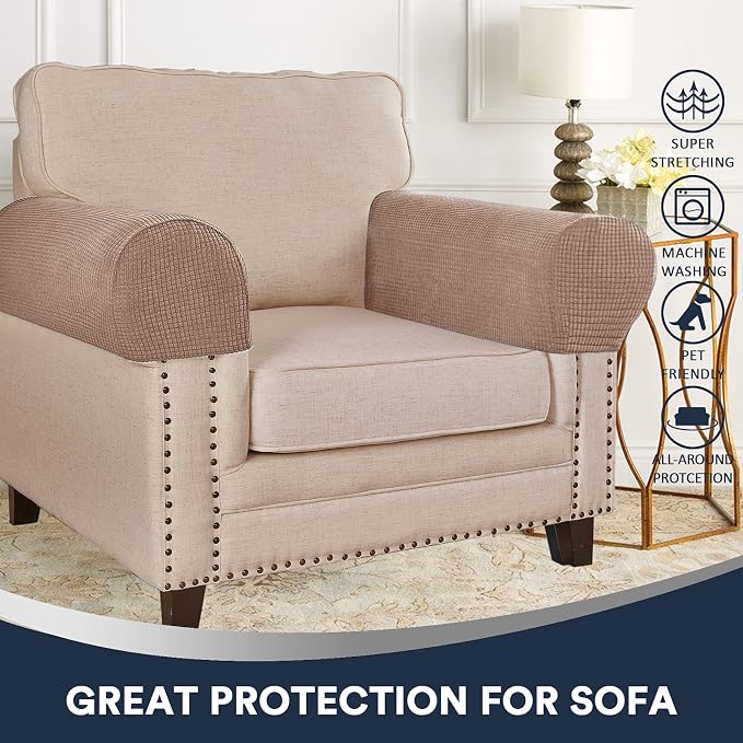 Stretch Sofa Arm Covers Spandex Jacquard Anti-Slip Couch Arm Covers - Image 2