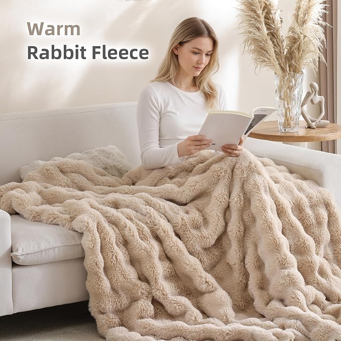 Smoofy Faux Fur Throw Blanket for Couch – Linen Fluffy Cozy Rabbit Fleece - Image 6