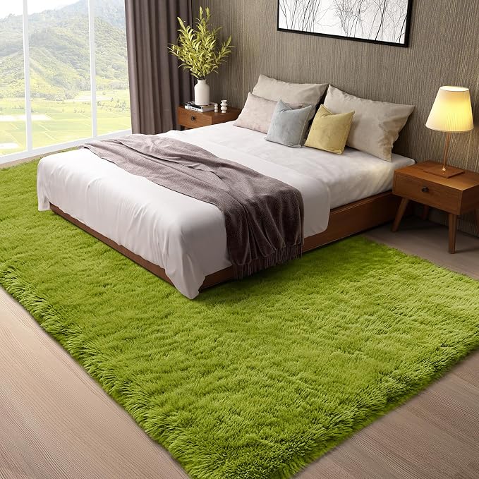 Ophanie Green Rugs for Living Room 5x8, Grass Shag Fluffy Large Fuzzy Plush - Image 5