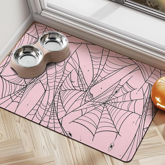 Halloween Dog Food Mats for Floors, Absorbent Dog Bowl Mat for Food and Water by Cuslnox