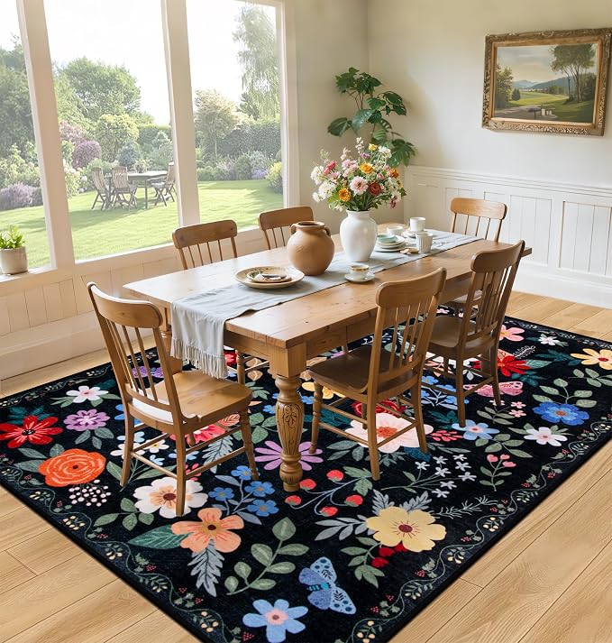 8x10 Area Rugs for Living Room: Washable Rug Vintage Large Soft Boho Floral - Image 4