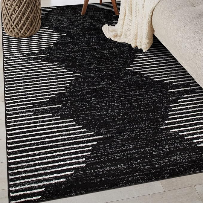 Rugshop Bohemian Stripe Stain Resistant High Traffic Living Room Kitchen by Rugshop