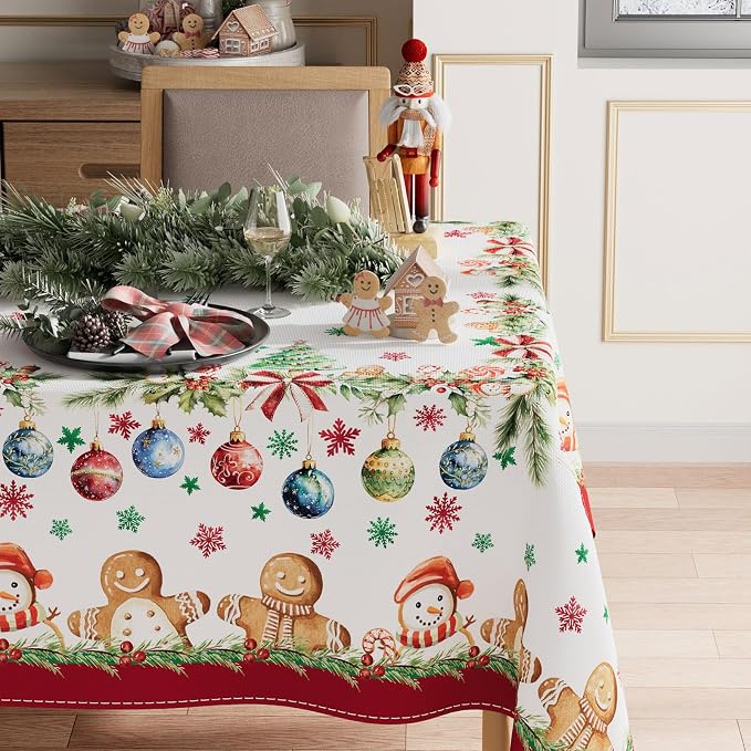 XCHI Gingerbread Man Snowman Tree Winter Tablecloth Square Christmas Table - Image 2