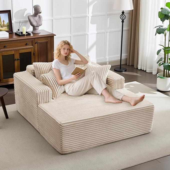 61" Oversized Chaise Lounge Chair Indoor, Boneless Couch Cloud Fluffy Chaise - Image 4