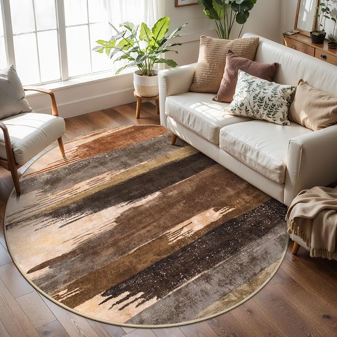 Ciicool 4ft Round Washable Rug, Modern Abstract Circle Rugs, Non-Slip Thin - Image 3