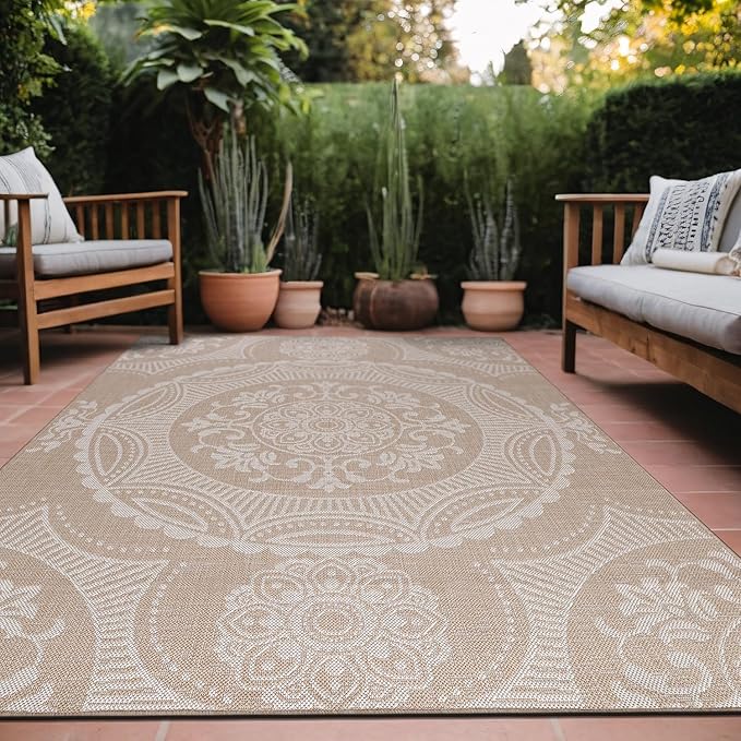 Medallion Outdoor Rug 10x14 Washable Outside Carpet by Unknown