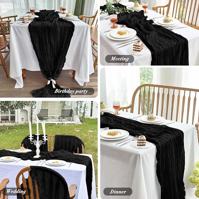 IVAPUPU 10 Pcs Cheesecloth Halloween Table Runner - 10ft Black Boho Gauze Black - Image 5