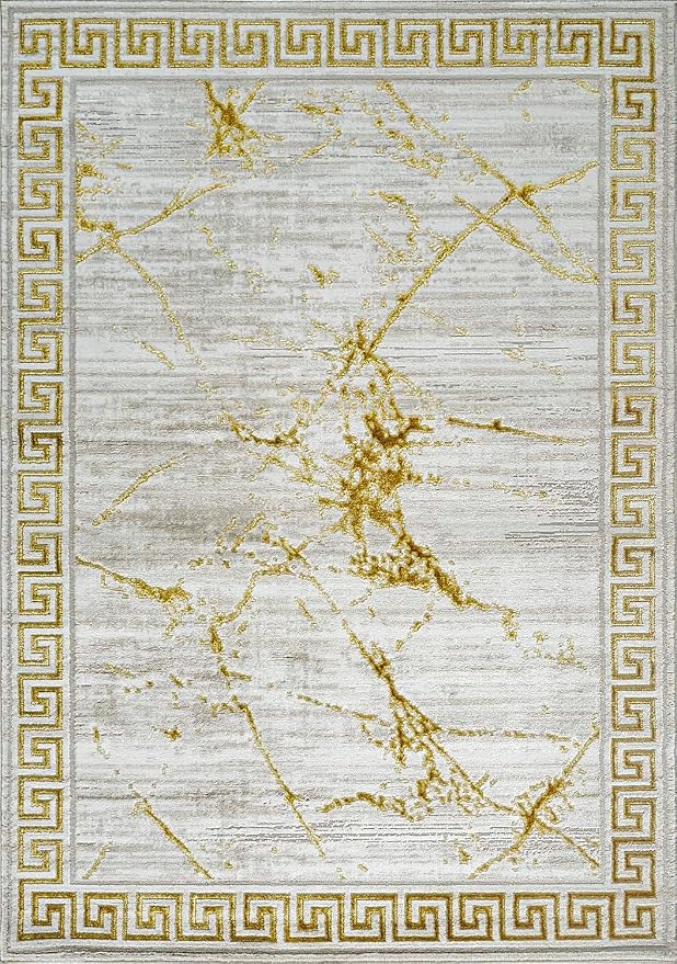 GLORY RUGS Area Rugs Marble 2x7 Cream Gold Carpet Modern Abstract Rug Living - Image 2