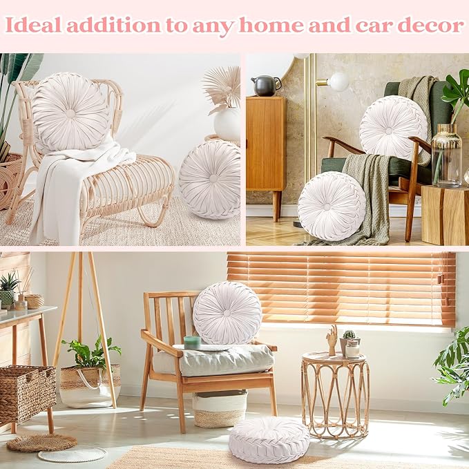 2 Pcs Round Throw Pillows 15 Inch Decorative Velvet Pleated Pumpkin Floor Boho - Image 6