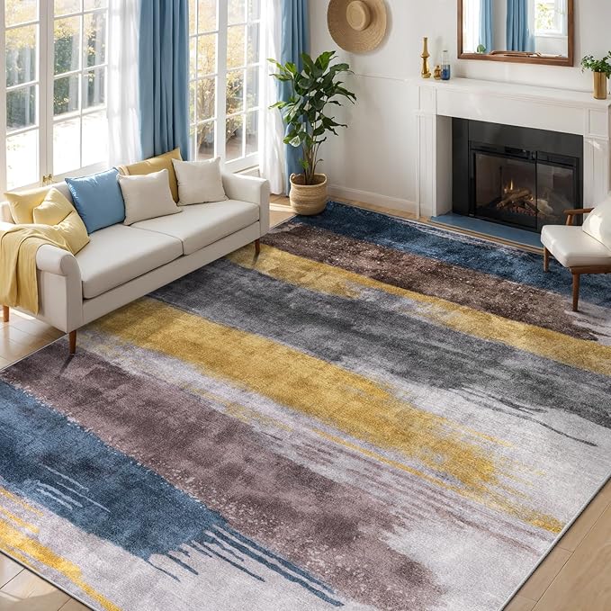 Ciicool Modern Abstract Yellow Grey Rug by CIICOOLHomeDeco