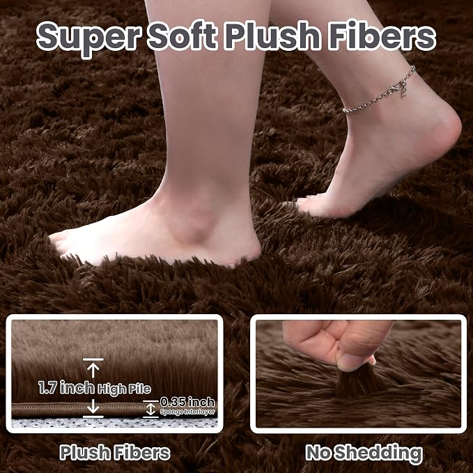 6x9 Area Rugs for Living Room Rug: Soft Fluffy Shag Brown Rugs for Bedroom - Image 5